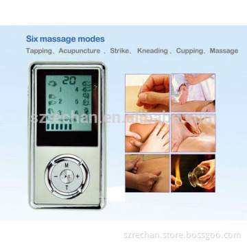 Mini Electric pulse massager with tens electrode pads rechargeable with lithium battery with large lcd screen REC-210